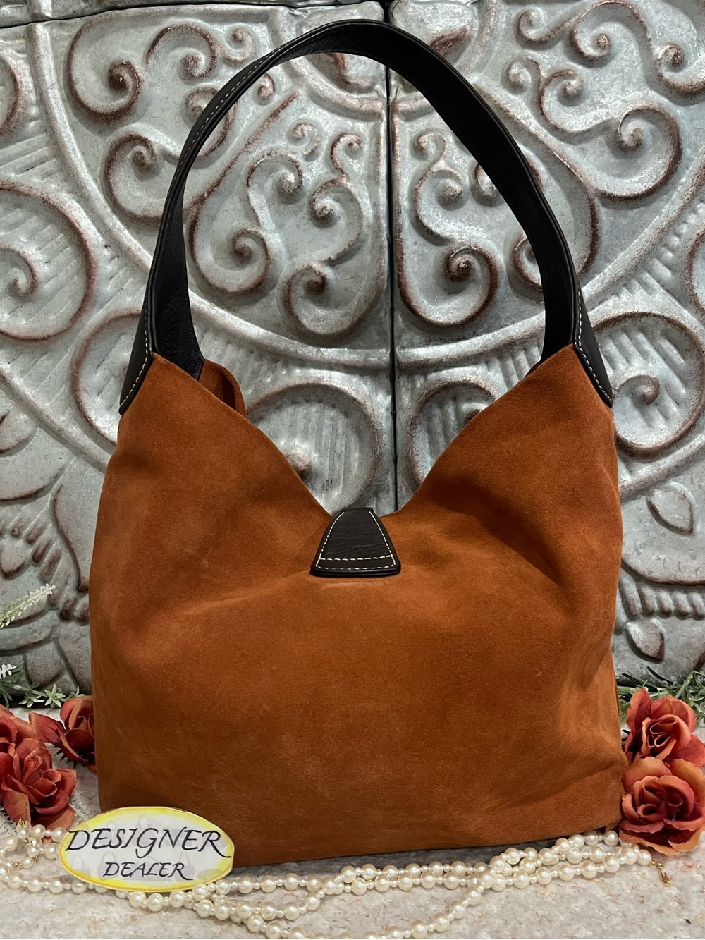 Authentic Dooney & BOURKE Suede Leather Lock Hobo Shoulder Bag Browns - Picture 5 of 12